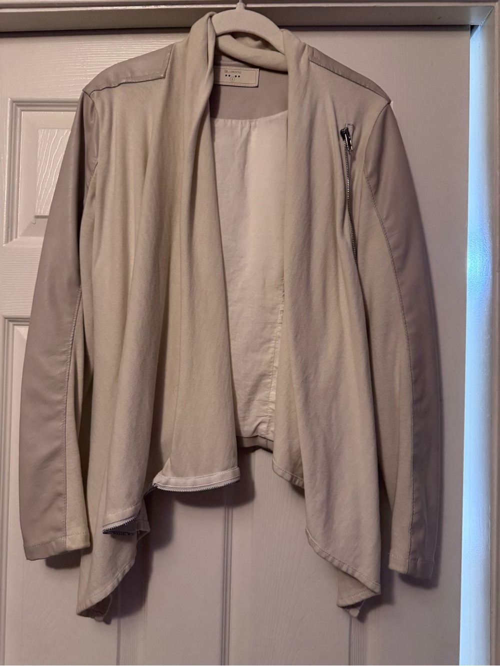 Blank NYC Cream Draped Open-Front Leather Jacket